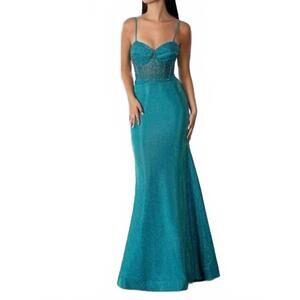 NEW STELLA COUTURE metallic glitter evening gown in teal